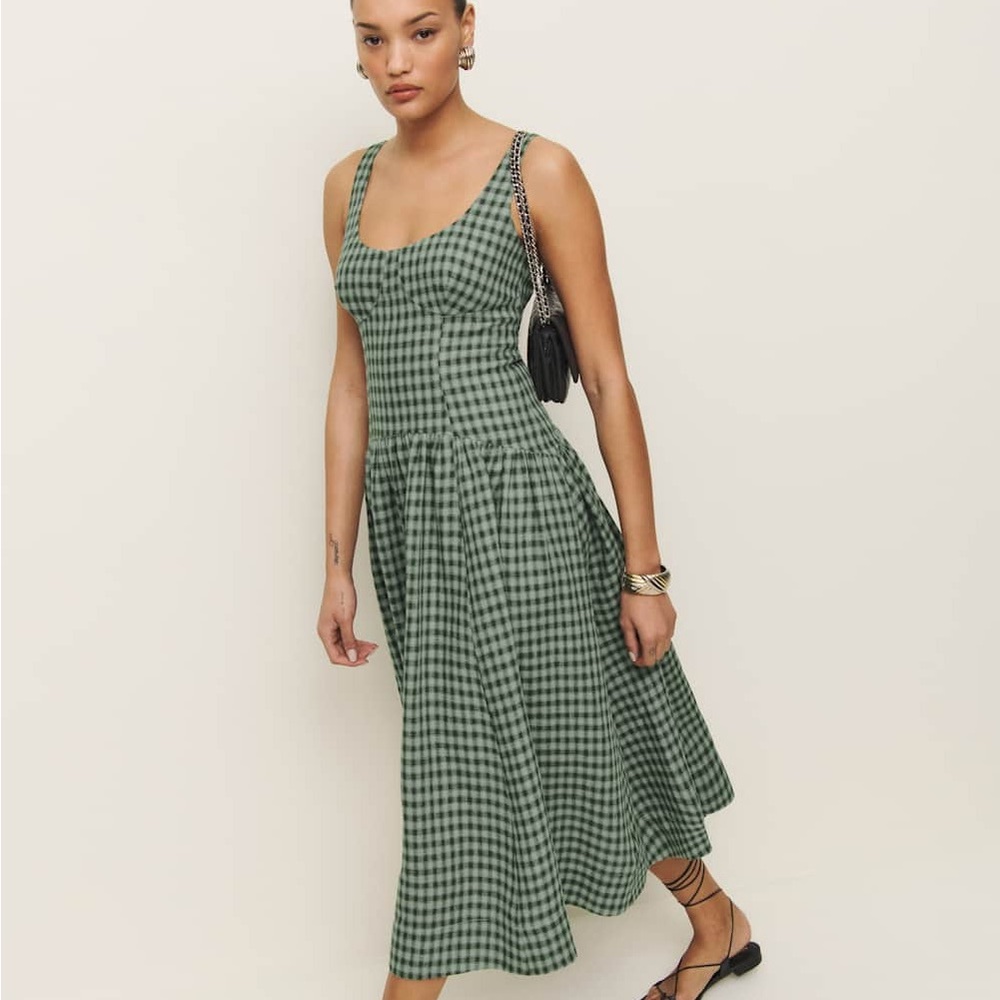 Reformation Roslyn Linen Dress Green - Size 6